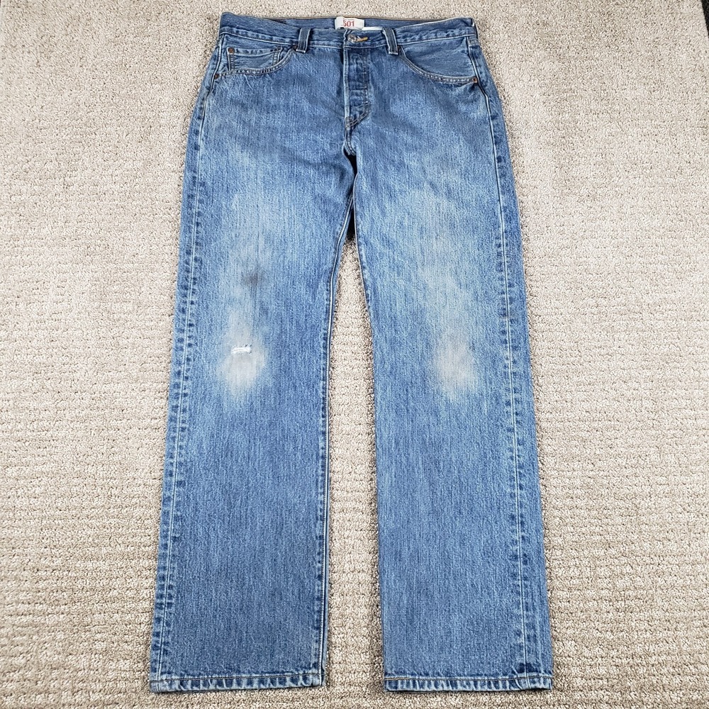 Vintage Levis 501 Jeans Mens 34x32 Blue Denim Straight Mexico Y2k 2009 Distress